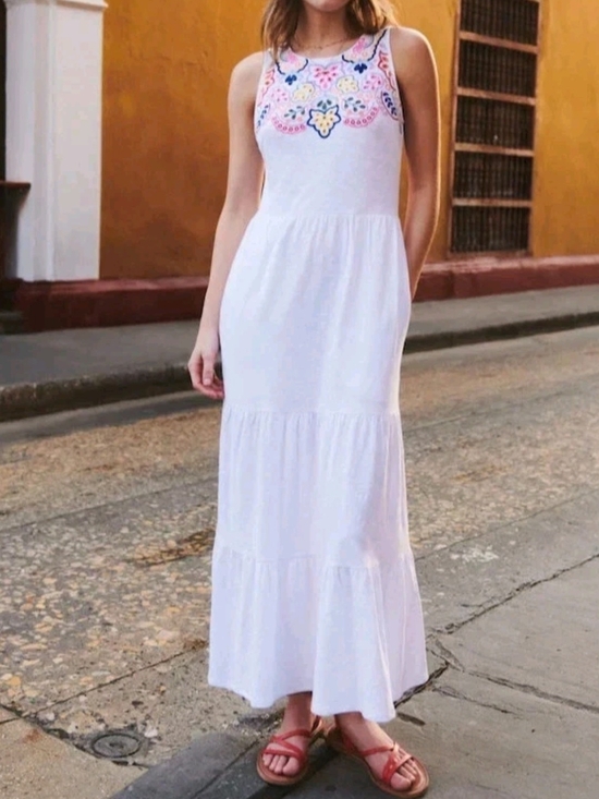 Boden Dresses & Skirts - Boden Embroidered Cotton Tiered Maxi Dress White Multicolor 4R